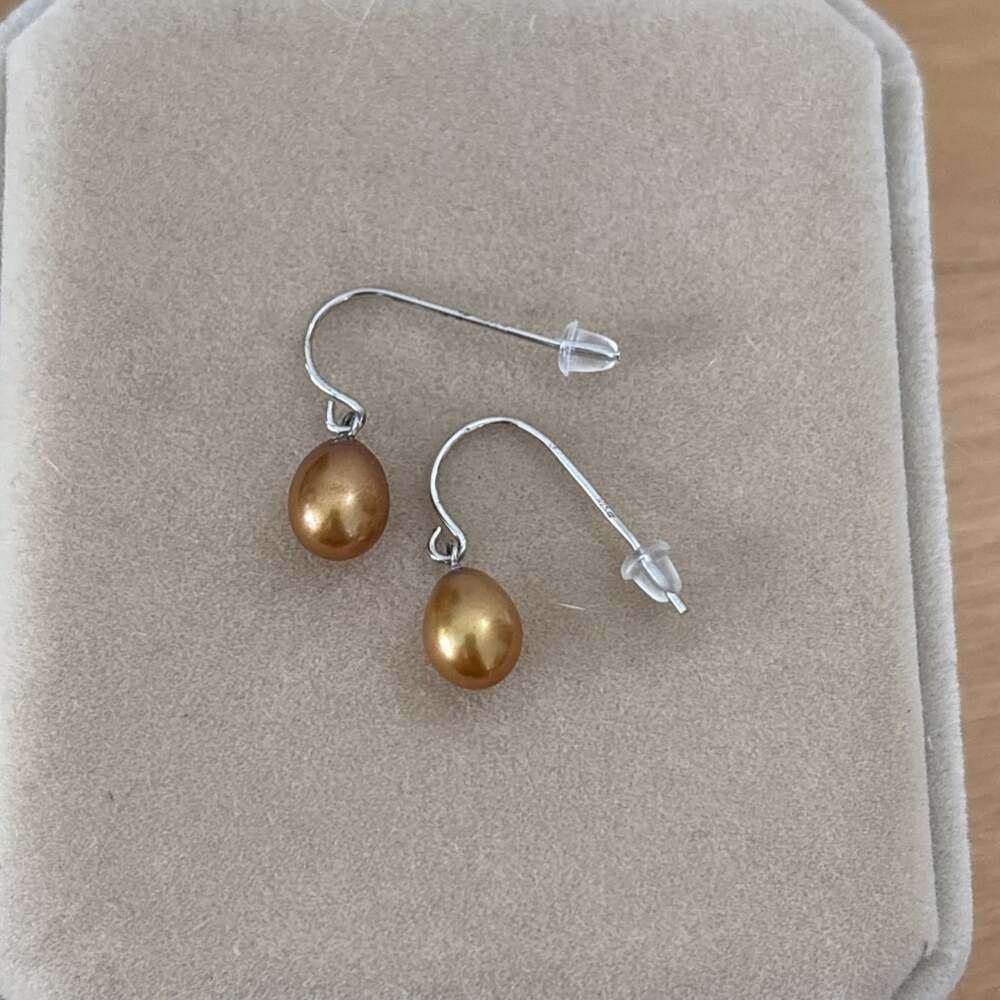 Honora Sterling Silver 8.7mm Golden Orange Pearl French Hook Dangle Earrings